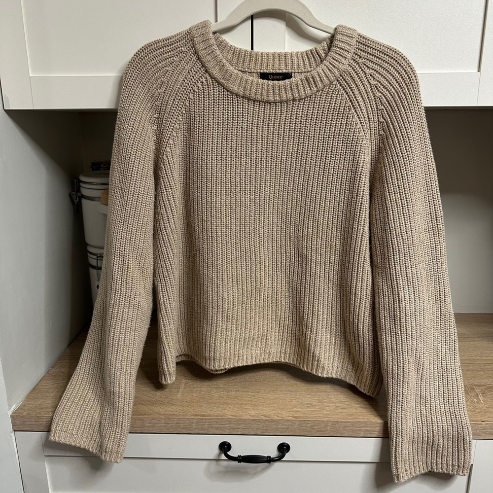 Quince Fisherman Crew Sweater Womens L Cement Marl Organic Cotton Minimalist
